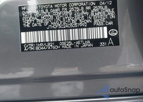 2012 Lexus Is 250 z USA, uszkodzony, nr VIN JTHCF5C24C5057992